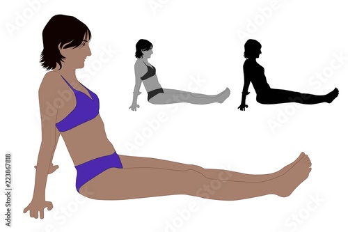 Realistic flat colored side illustration of a woman sitting on the ground