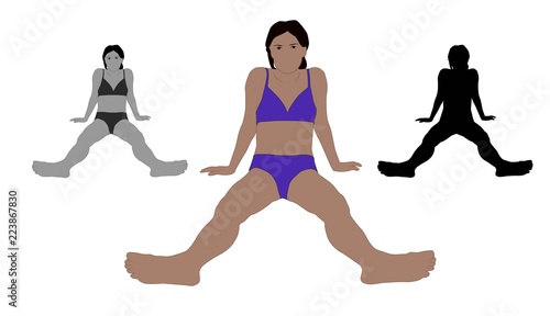 Realistic flat colored illustration of a woman sitting on the ground