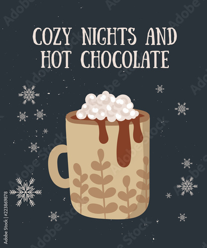 Vector postcard with hot drink in flat design