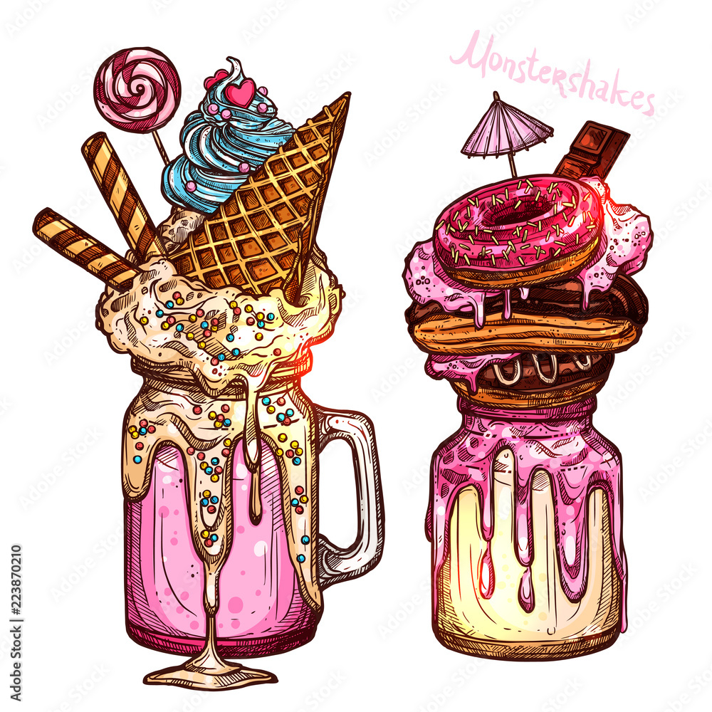 Fotografie Monstershakes In Sketch Style