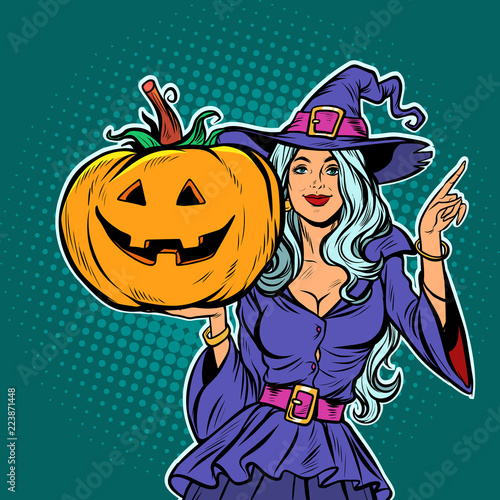witch with Halloween pumpkin