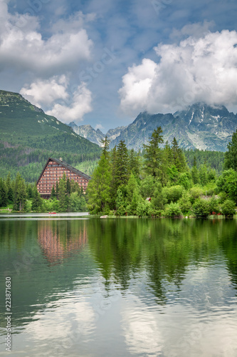 Stunning mountain lake in Strbske Pleso in Slovakia