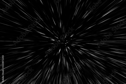 Bokeh white lines on black background  abstraction  abstract speed light motion blur texture  particle or space traveling  black and white extrusion effect
