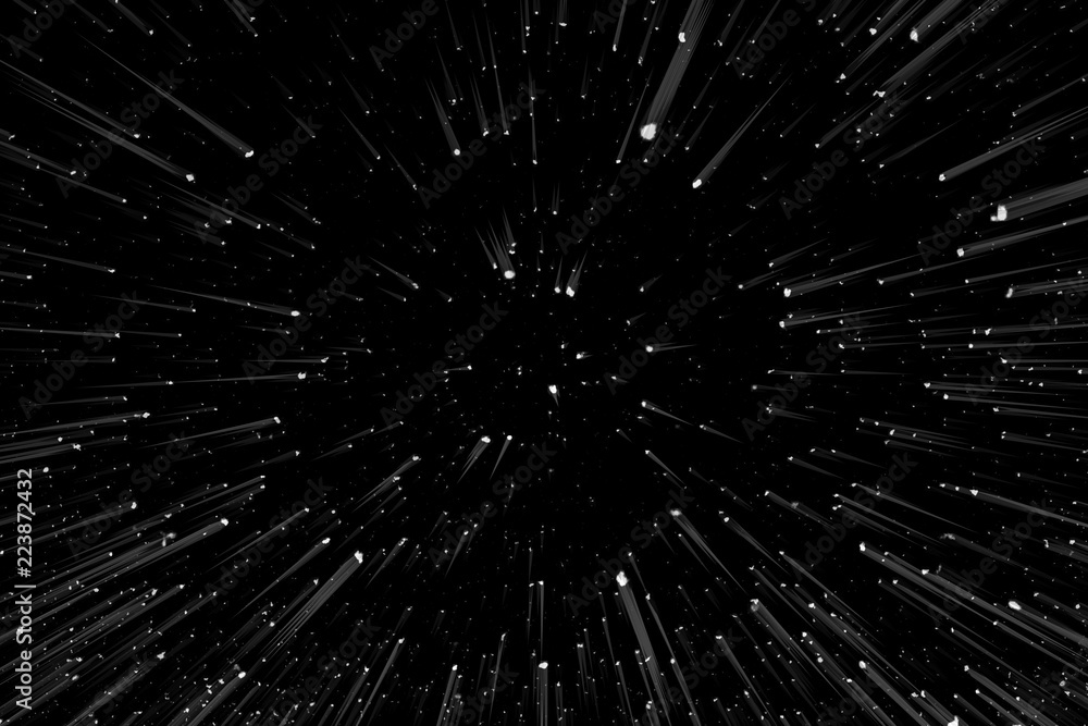 Bokeh white lines and spots on black background, abstraction, abstract speed light motion blur texture, particle or space traveling, black and white extrusion effect, illustration Bokeh white lines and spots on black background, abstraction, abstract speed light motion blur texture, particle or space traveling, black and white extrusion effect, illustration