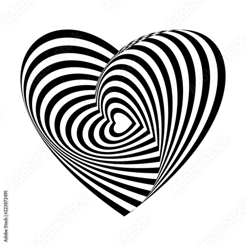 Geometric optical illusion black and white heart on a white background. Vector illustration