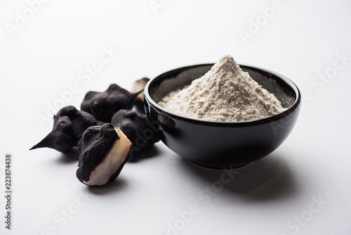 cooked Water chestnut with flour or powder, also known as singada/singara or shingada peeth, selective focus