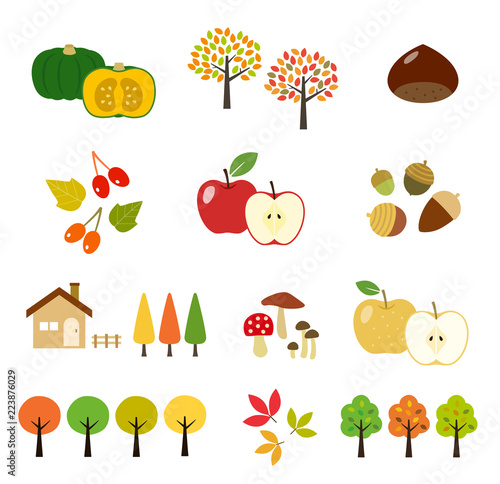 秋の紅葉・作物｜イラストセット