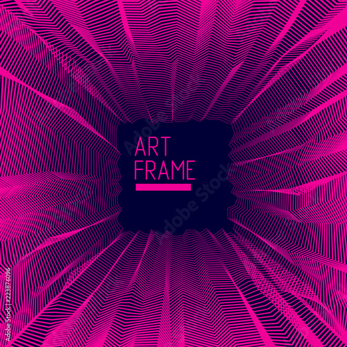 Vector abstract artistic background for design, linear 3d moire texture, inner space of a room. Fantastic psychedelic trendy modern op art, optical dimensional illusion.