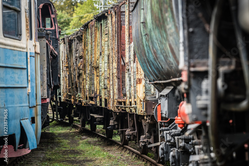 Old disused retro freight train wagons