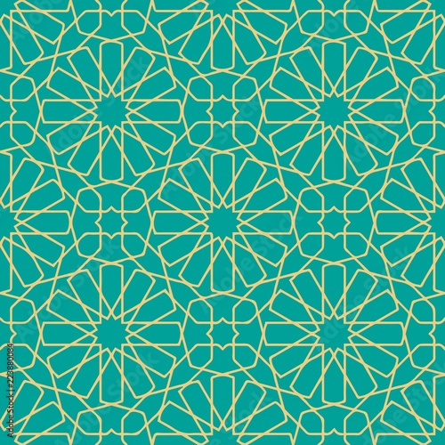 Abstract geometric mosaic pattern, marbled tiles zellij in Moroccan style, textured seamless illustration