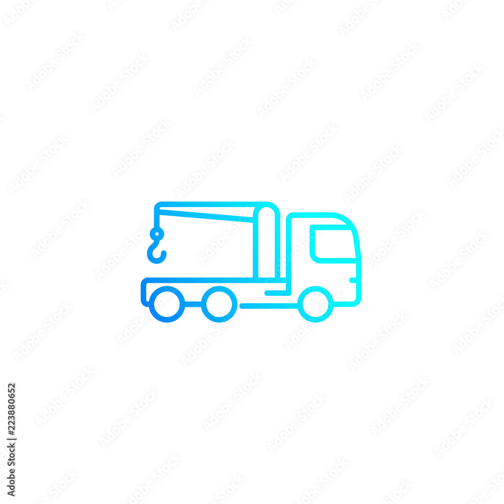 Car towing truck, linear vector Car towing truck, linear vector