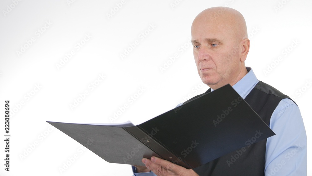 Confident Businessman Image Reading Documents And Contracts Confident Businessman Image Reading Documents And Contracts
