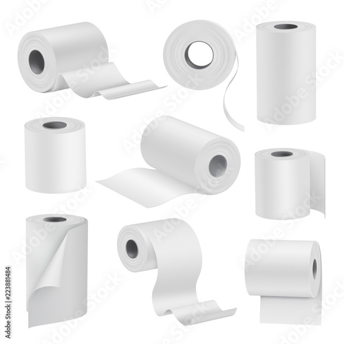 Realistic toilet paper in rolls, white set