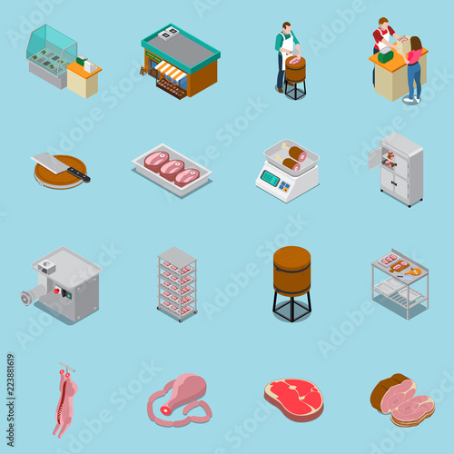 Isometric Butchery Icons Collection