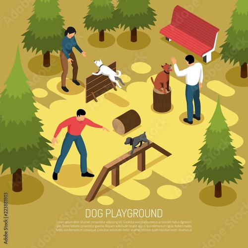 Cynologist Playground Isometric Composition 