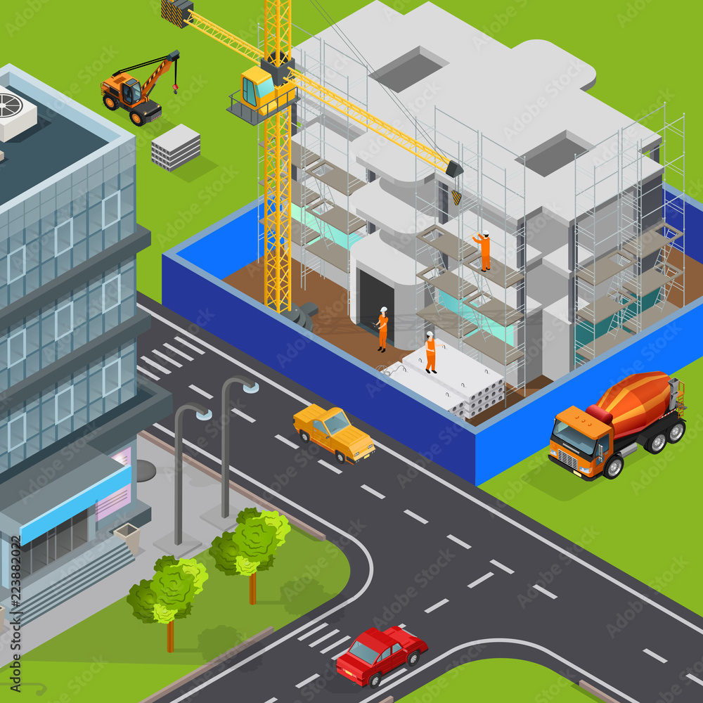 Fototapeta premium Urban Construction Isometric Composition
