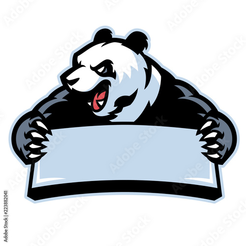 panda in sport mascot hold the blank banner