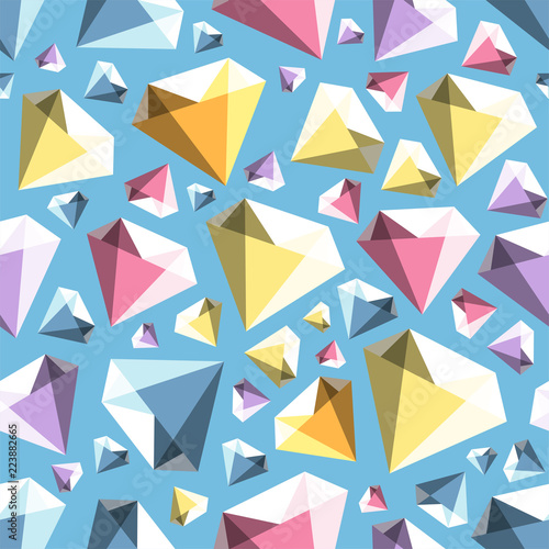 Low poly gem diamond seamless vector pattern