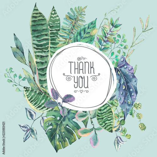 Vector green exotic leaves, greenery botanical illustration