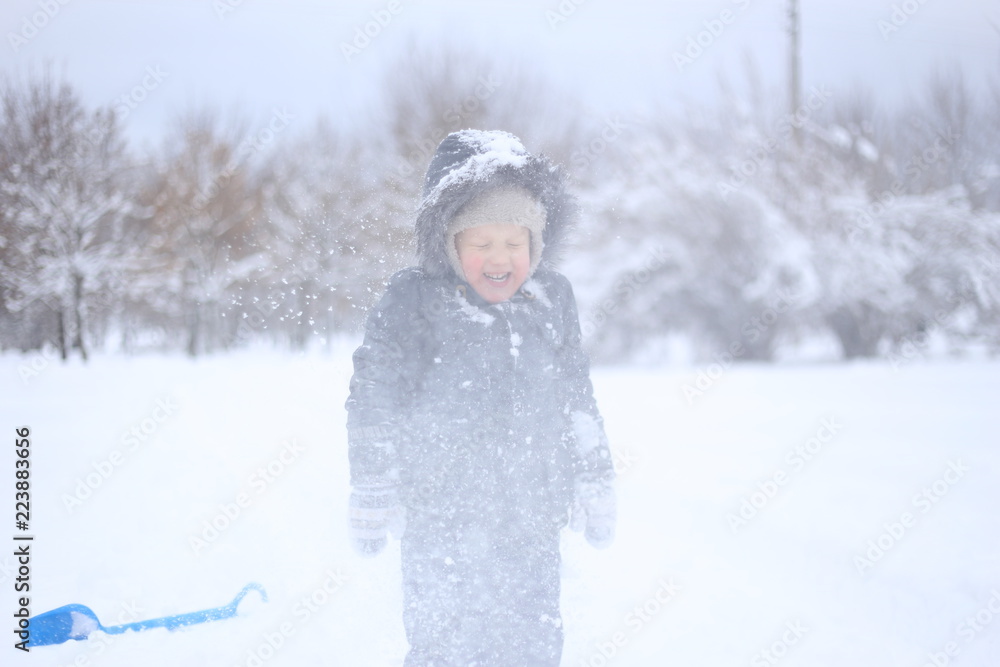 child warm jacket actively plays snow rejoices child warm jacket actively plays snow rejoices
