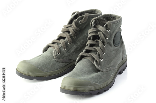 Green military style sneakers on white