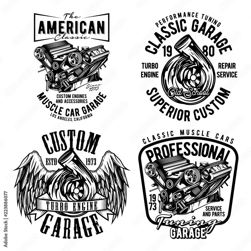 Vintage labels set with lettering composition on white background. T-shirt logo design.