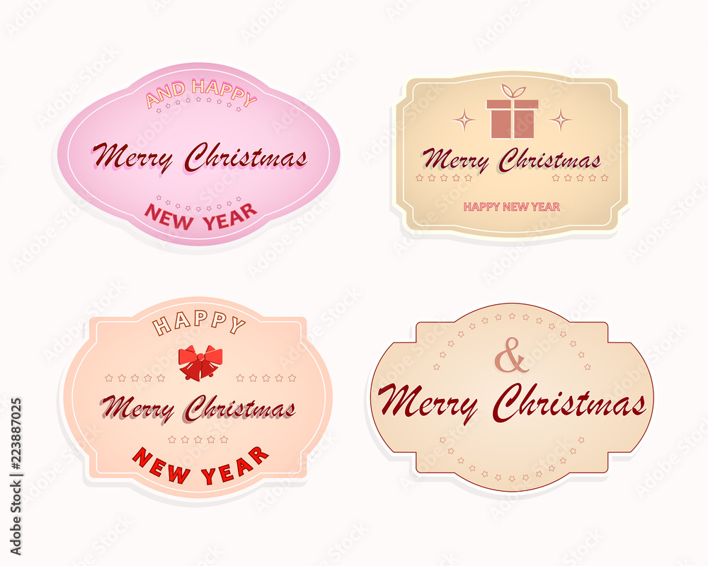 Christmas oval emblem, a label of pink and beige pastel shades with the text of merry Christmas, Christmas oval emblem, a label of pink and beige pastel shades with the text of merry Christmas,