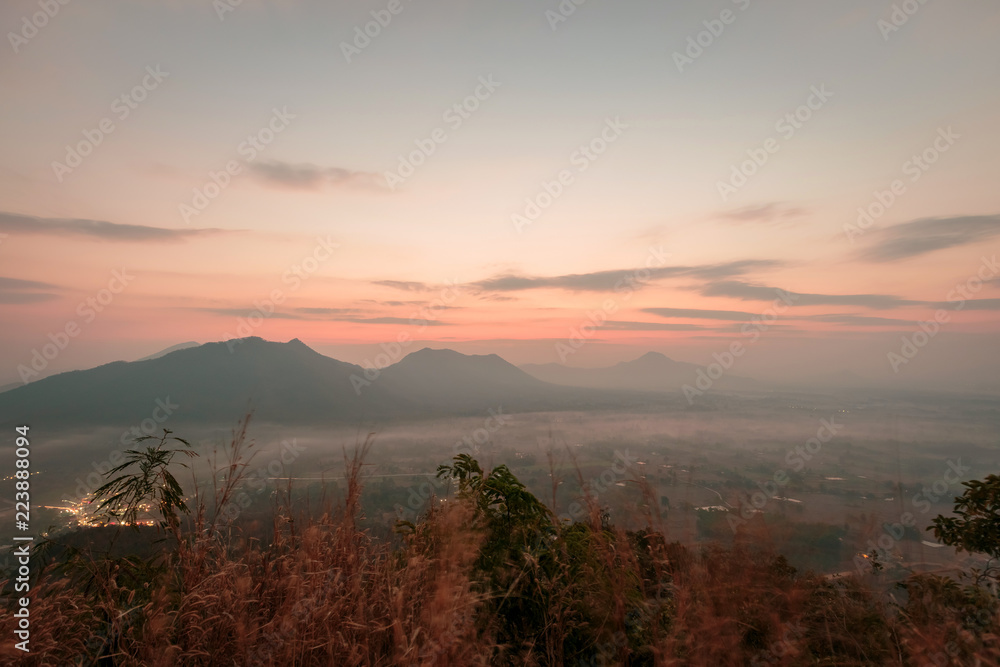 Landscape lot of fog Phu Thok Mountain at Chiang Khan ,Loei Province in Thailand.