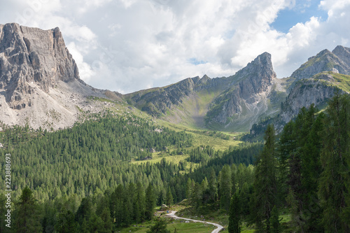 Mountain scene of the Italian Dolomites, near the Giau Pass, on a Summer Afternoon. © Goldilock Project