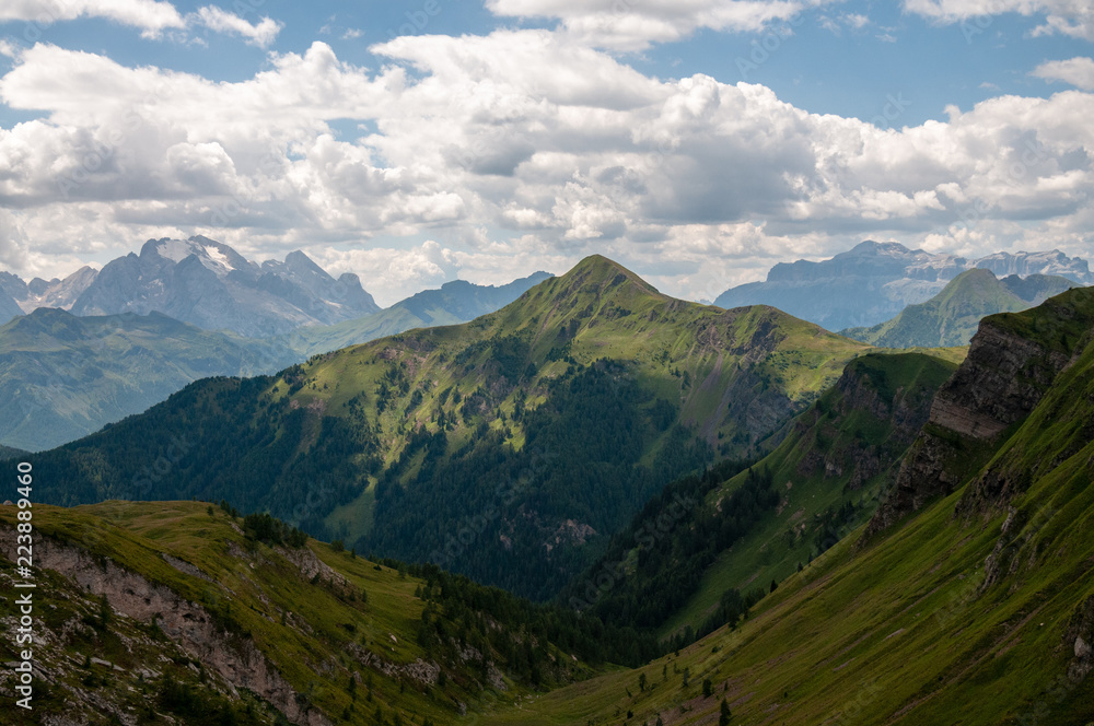 Mountain scene of the Italian Dolomites, near the Giau Pass, on a Summer Afternoon. Mountain scene of the Italian Dolomites, near the Giau Pass, on a Summer Afternoon.