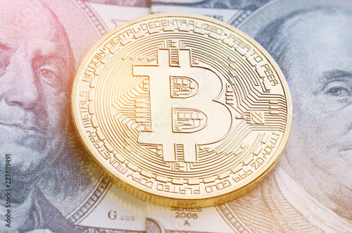 Bitcoin or Cryptocurrency is modern of Exchange Digital payment money,Gold Bitcoins electronic circuit with symbol on FRANKLIN US USD. can uses designed as exchange on internet web markets