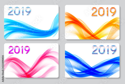 2019 Abstract Vector Illustration of New Year on Background of colored waves. © olegganko