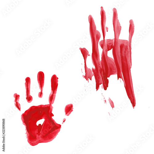 Bloody hand print isolated on white background. Vector illustration