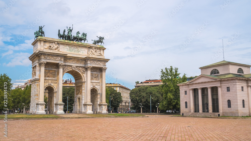 Peace Arch or Gate of Sempione in Milan, near the Sempione Park