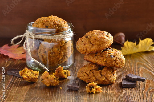 Pumpkin cookies with chocolate chips