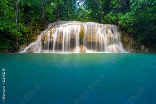 Beautiful waterfall in green forest in jungle, Thailand.