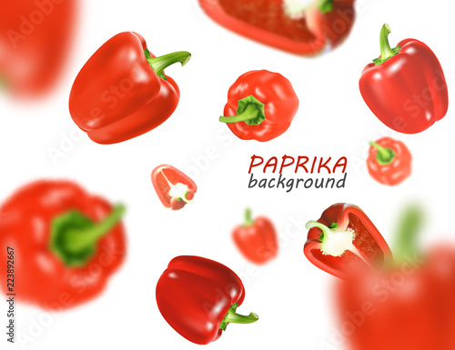 Isolated flying vegetables. Falling sweet red paprika isolated on white background. Realistic vector, 3d illustration