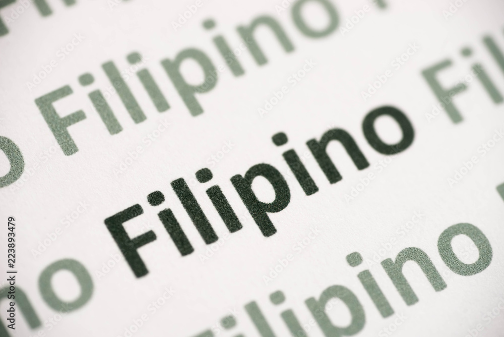 word Filipino language printed on paper macro word Filipino language printed on paper macro