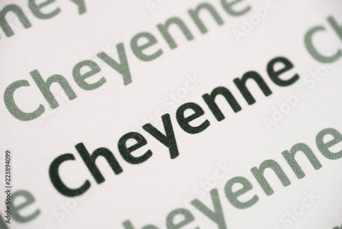 word Cheyenne language printed on paper macro