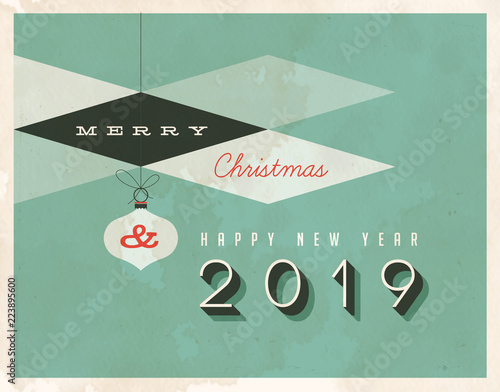 Vintage style 2019 greetings card - Vector EPS10. Grunge effects can be easily removed for a brand new, clean sign.
