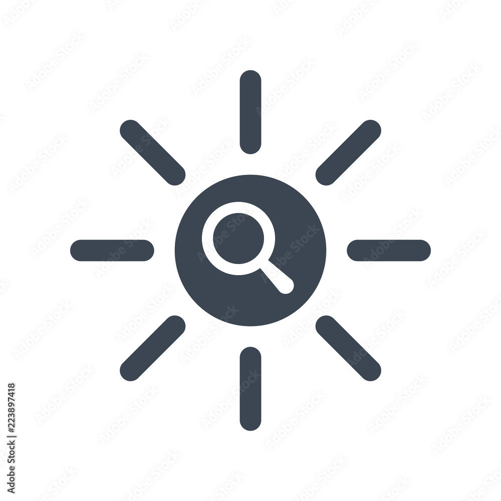 Sun icon, brightness, electric, light concept icon with research sign. Sun icon and explore, find, inspect symbol Sun icon, brightness, electric, light concept icon with research sign. Sun icon and explore, find, inspect symbol