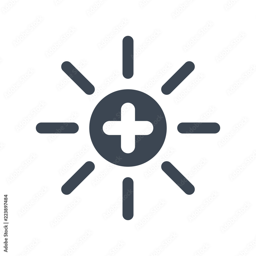 Sun icon, brightness, electric, light concept icon with add sign. Sun icon and new, plus, positive symbol Sun icon, brightness, electric, light concept icon with add sign. Sun icon and new, plus, positive symbol