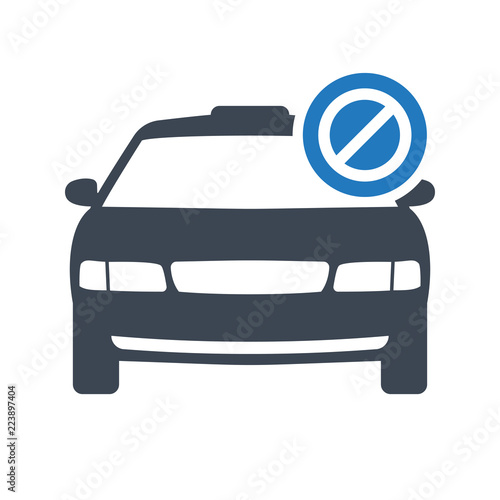 Taxi icon, transportation, taxi cab, travel concept icon with not allowed sign. Taxi icon and block, forbidden, prohibit symbol