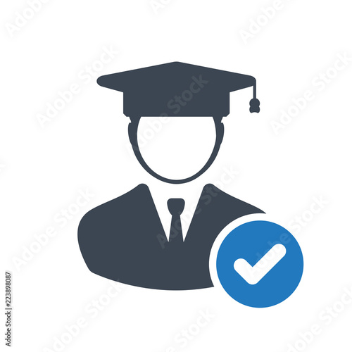 Student icon, education concept icon with check sign. Student icon and approved, confirm, done, tick, completed symbol