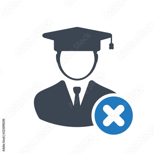 Student icon, education concept icon with cancel sign. Student icon and close, delete, remove symbol