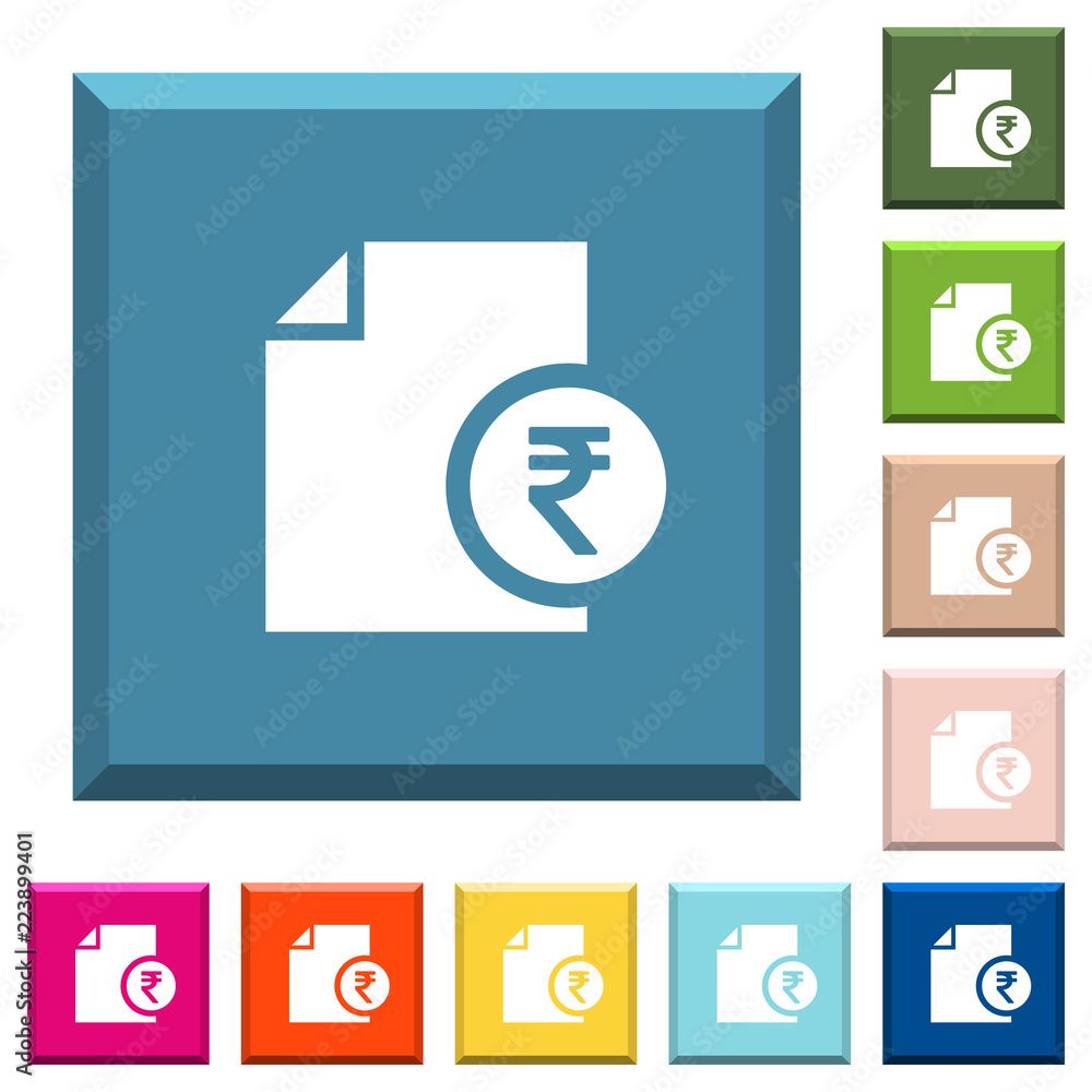 Indian Rupee financial report white icons on edged square buttons Indian Rupee financial report white icons on edged square buttons