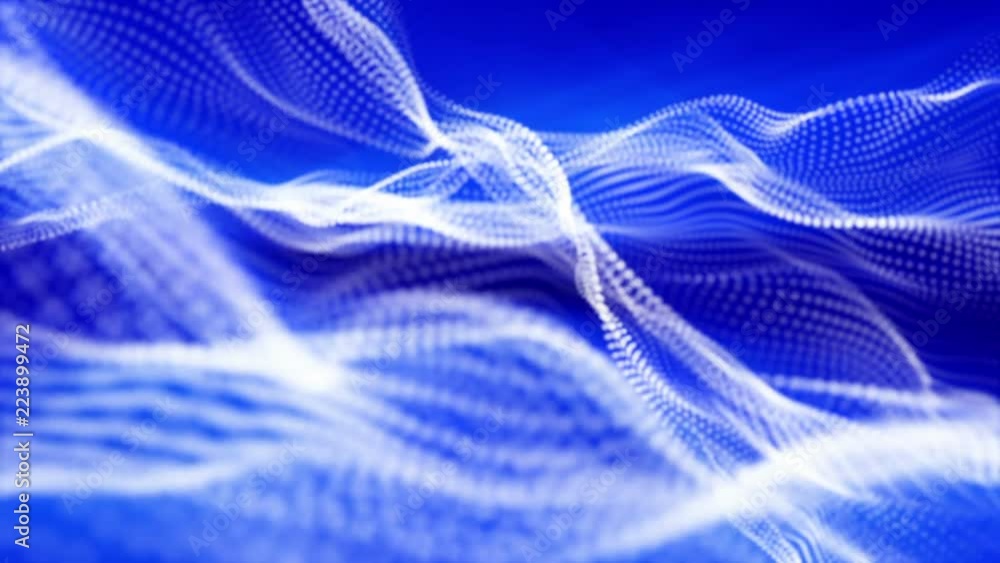 slowly moving white particles with blue rays on a black background. abstract background. 3D rendering slowly moving white particles with blue rays on a black background. abstract background. 3D rendering