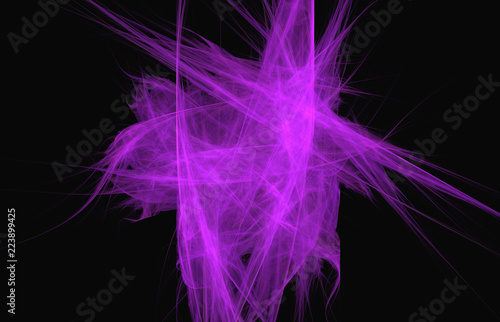 Purple lines black background. Fantasy fractal texture. Digital art. 3D rendering. Computer generated image.