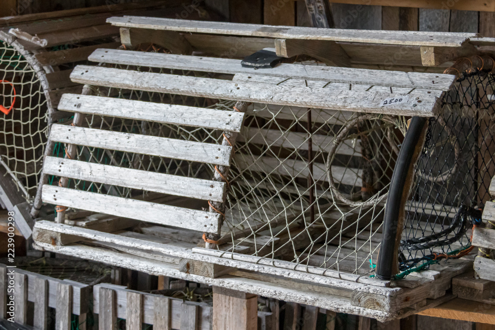 Wooden lobster trap Stock Photo