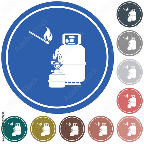 Camping stove with gas bottle icon vector